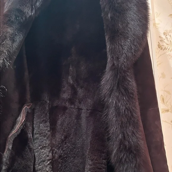 Women’s Dark Brown Suede Jacket with Plush Fur Trim.total fur lined size L - Picture 4 of 10